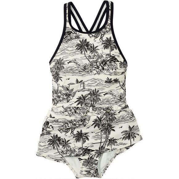Land's End Tugless High Neck 1 piece swim dress egret white tropical floral Var - Picture 4 of 13